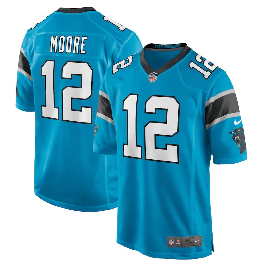 Men Carolina Panthers 12 DJ Moore Nike Blue Game NFL Jersey